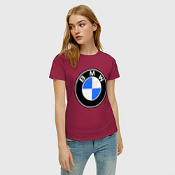 Футболка хлопковая женская Logo BMW, цвет: маджента — фото 2