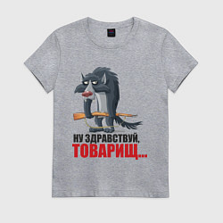 Футболка хлопковая женская Здравствуй товарищ, цвет: меланж