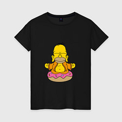 Футболка хлопковая женская Гомер на пончике, цвет: черный