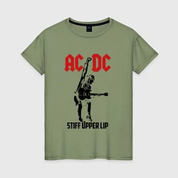 Футболка хлопковая женская AC/DC: Stiff Upper Lip, цвет: авокадо