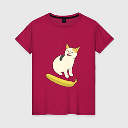 Футболка хлопковая женская Cat no banana meme, цвет: маджента