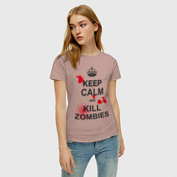 Футболка хлопковая женская Keep Calm & Kill Zombies, цвет: пыльно-розовый — фото 2