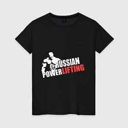 Футболка хлопковая женская Russian powerlifting (светящийся), цвет: черный