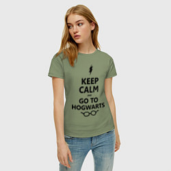 Футболка хлопковая женская Keep Calm & Go To Hogwarts, цвет: авокадо — фото 2