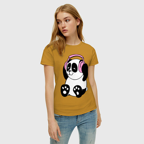 Женская футболка Panda in headphones панда в наушниках / Горчичный – фото 3