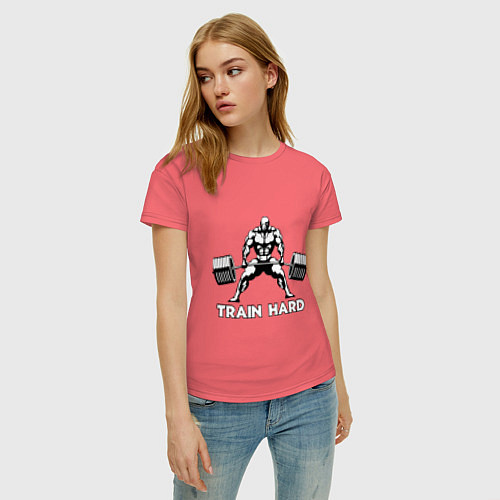 Женская футболка Train hard тренируйся усердно / Коралловый – фото 3