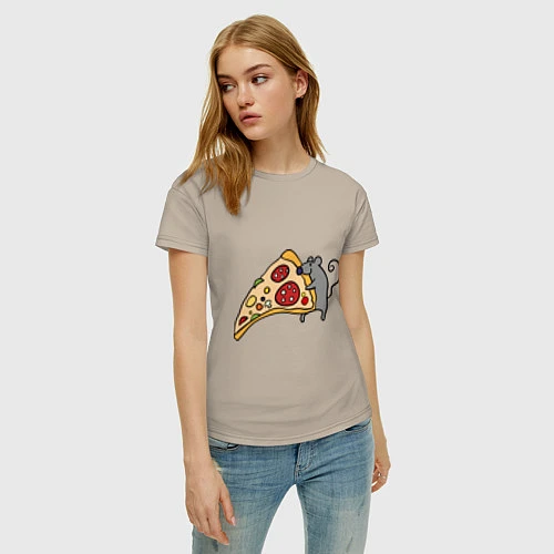 Женская футболка Кусочек пиццы парная / Миндальный – фото 3