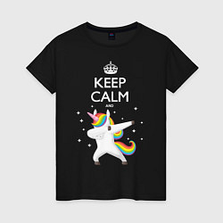 Футболка хлопковая женская Keep Calm & Dab Unicorn, цвет: черный