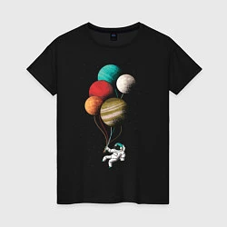 Футболка хлопковая женская Космические шары, цвет: черный