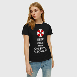 Футболка хлопковая женская Keep Calm & Oh Sh**, A Zombie, цвет: черный — фото 2