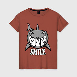 Футболка хлопковая женская Shark Smile, цвет: кирпичный