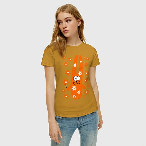 Женская футболка Зайка с цветочками / Горчичный – фото 3