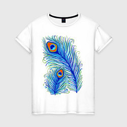 Футболка хлопковая женская Peacock feather, цвет: белый