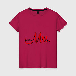 Футболка хлопковая женская Mrs: Just married, цвет: маджента