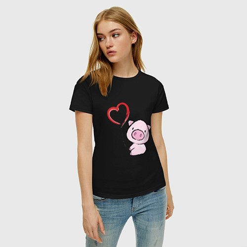 Женская футболка Pig Love / Черный – фото 3