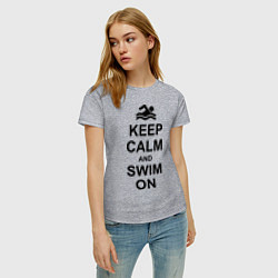 Футболка хлопковая женская Keep Calm & Swim On, цвет: меланж — фото 2