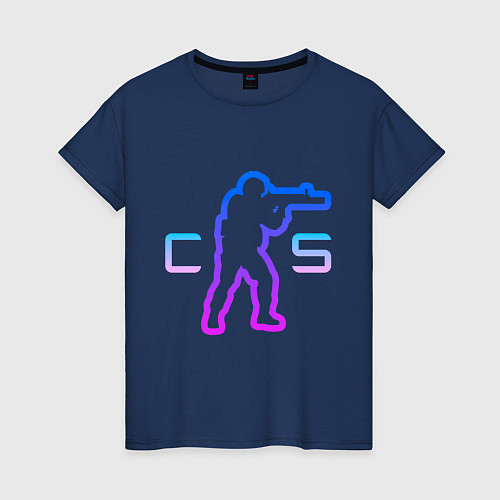 Женская футболка CS - логотип с бойцом / Тёмно-синий – фото 1