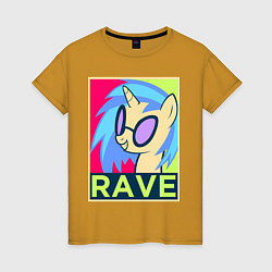 Футболка хлопковая женская DJ Pon-3 RAVE, цвет: горчичный