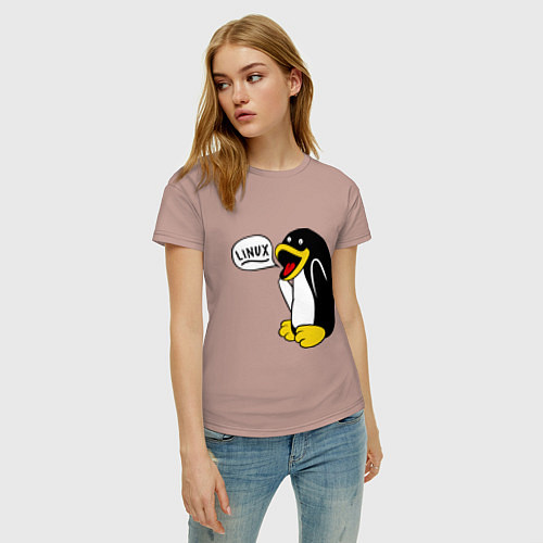 Женская футболка Пингвин: Linux / Пыльно-розовый – фото 3