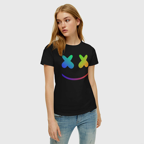 Женская футболка Marshmello: Rainbow Face / Черный – фото 3