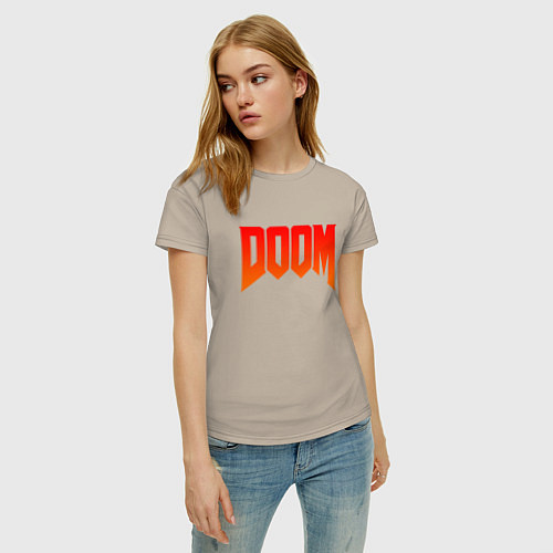 Женская футболка DOOM: Acid Red / Миндальный – фото 3