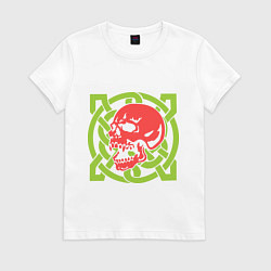 Футболка хлопковая женская Череп с кельтским узором, цвет: белый