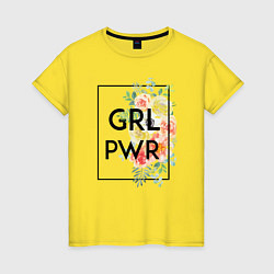 Футболка хлопковая женская GRL PWR, цвет: желтый