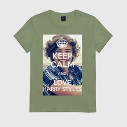 Футболка хлопковая женская Keep Calm & Love Harry Styles, цвет: авокадо