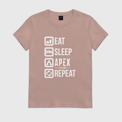 Футболка хлопковая женская Eat, Sleep, Apex, Repeat, цвет: пыльно-розовый