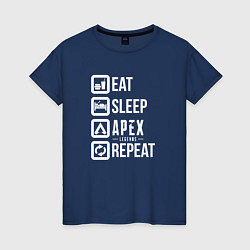 Футболка хлопковая женская Eat, Sleep, Apex, Repeat, цвет: тёмно-синий