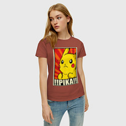 Футболка хлопковая женская Pikachu: Pika Pika, цвет: кирпичный — фото 2