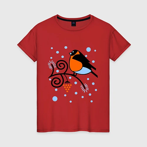 Женская футболка Снегирь на ветке рябины / Красный – фото 1