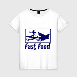 Футболка хлопковая женская Shark fast food, цвет: белый