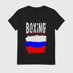 Футболка хлопковая женская Бокс Россия, цвет: черный