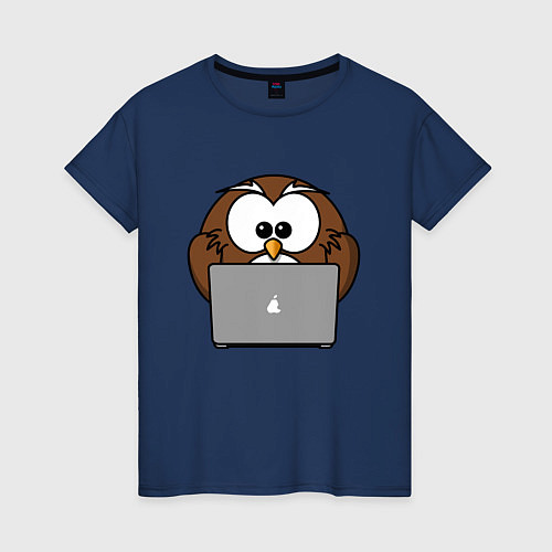 Женская футболка Сова с ноутбуком / Тёмно-синий – фото 1