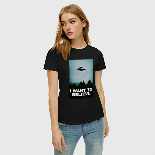 Женская футболка I WANT TO BELIEVE / Черный – фото 3