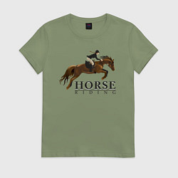Футболка хлопковая женская HORSE RIDING, цвет: авокадо
