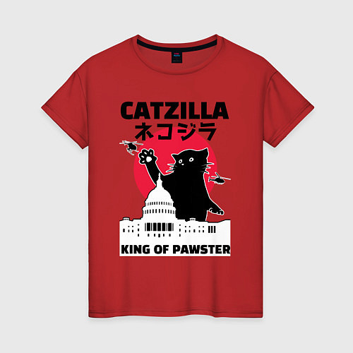 Женская футболка Catzilla King of Pawster / Красный – фото 1