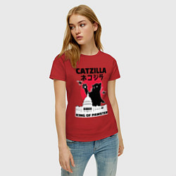 Футболка хлопковая женская Catzilla King of Pawster, цвет: красный — фото 2