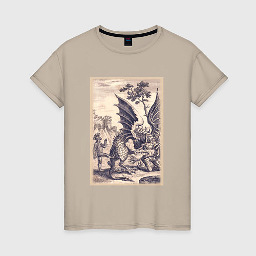 Женская футболка Рыцарь, пинающий Дракона баллада о рыцаре Джоне Ла / Миндальный – фото 1