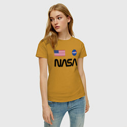 Футболка хлопковая женская NASA НАСА, цвет: горчичный — фото 2