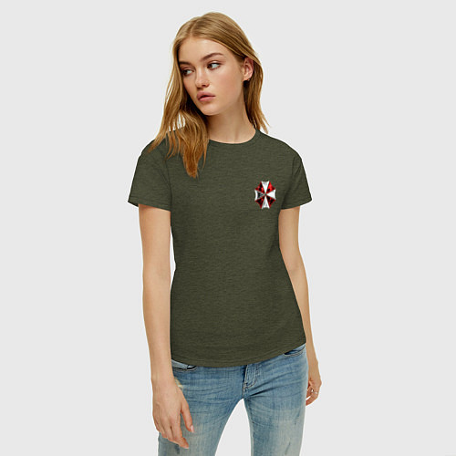 Женская футболка UMBRELLA CORPспина / Меланж-хаки – фото 3