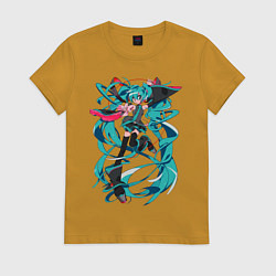 Футболка хлопковая женская Hatsune Miku Expo, цвет: горчичный