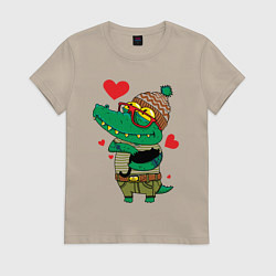 Футболка хлопковая женская Модный крокодил, цвет: миндальный