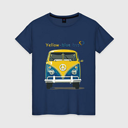 Футболка хлопковая женская Я люблю вас Yellow-blue bus, цвет: тёмно-синий