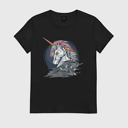 Футболка хлопковая женская Единорог Rock, цвет: черный