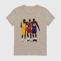 Футболка хлопковая женская Kobe, Michael, LeBron, цвет: миндальный