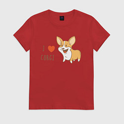 Футболка хлопковая женская I LOVE CORGI, цвет: красный