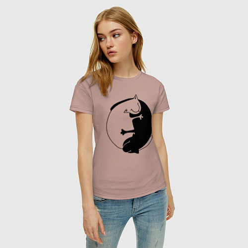 Женская футболка Инь-Янь Коты / Пыльно-розовый – фото 3