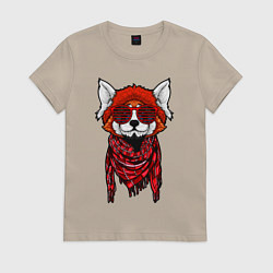 Футболка хлопковая женская Красная панда, цвет: миндальный